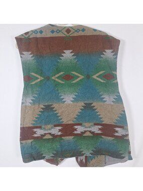 Vintage Southwestern-Inspired Open Front Vest With Geometric Aztec Print